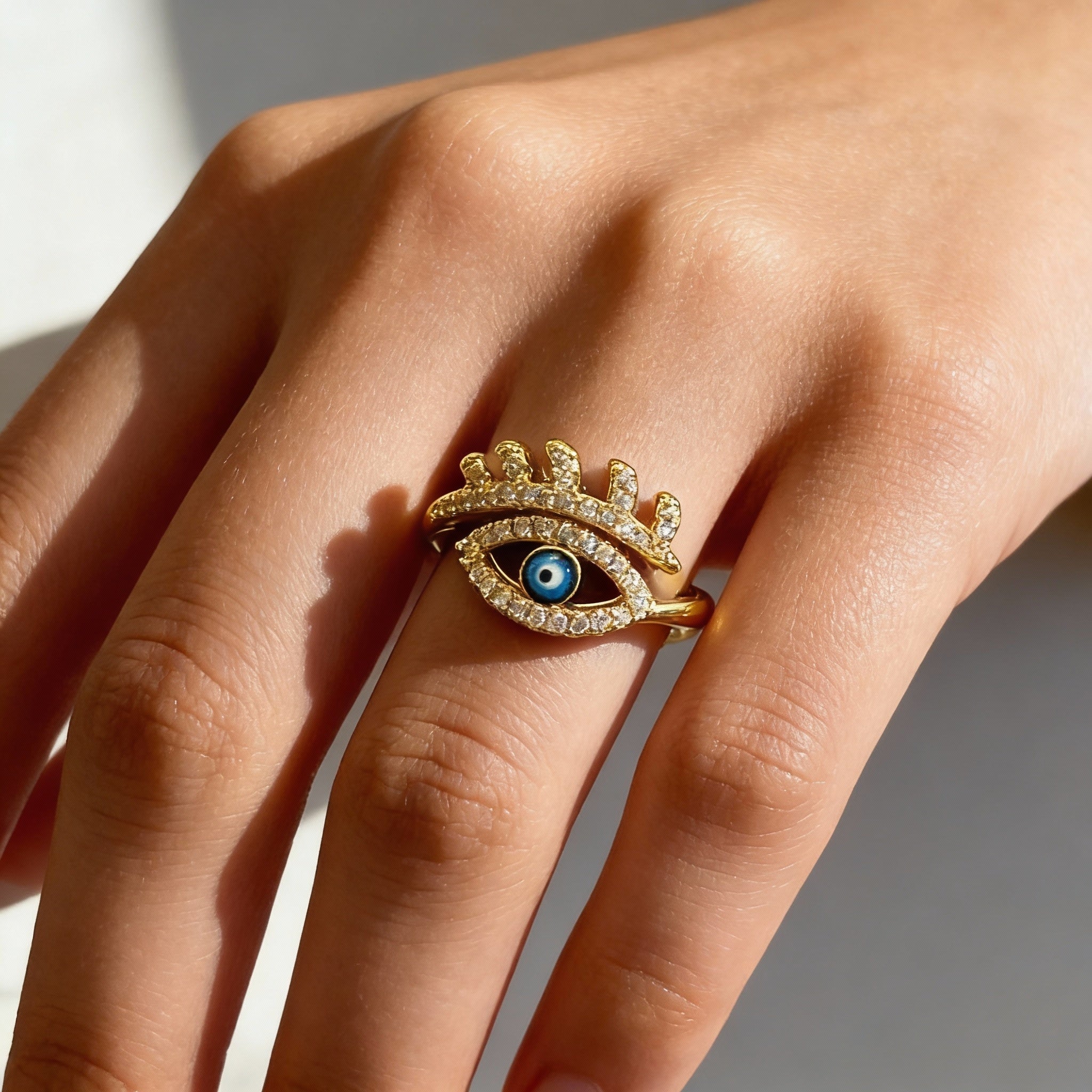 Blue Evil Eye Protection Crystal Ring