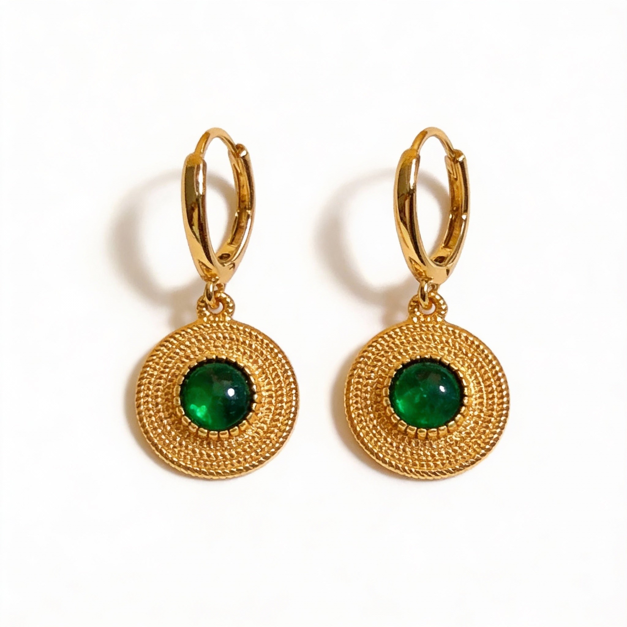 Green Agate Gold Medallion Energy Earrings