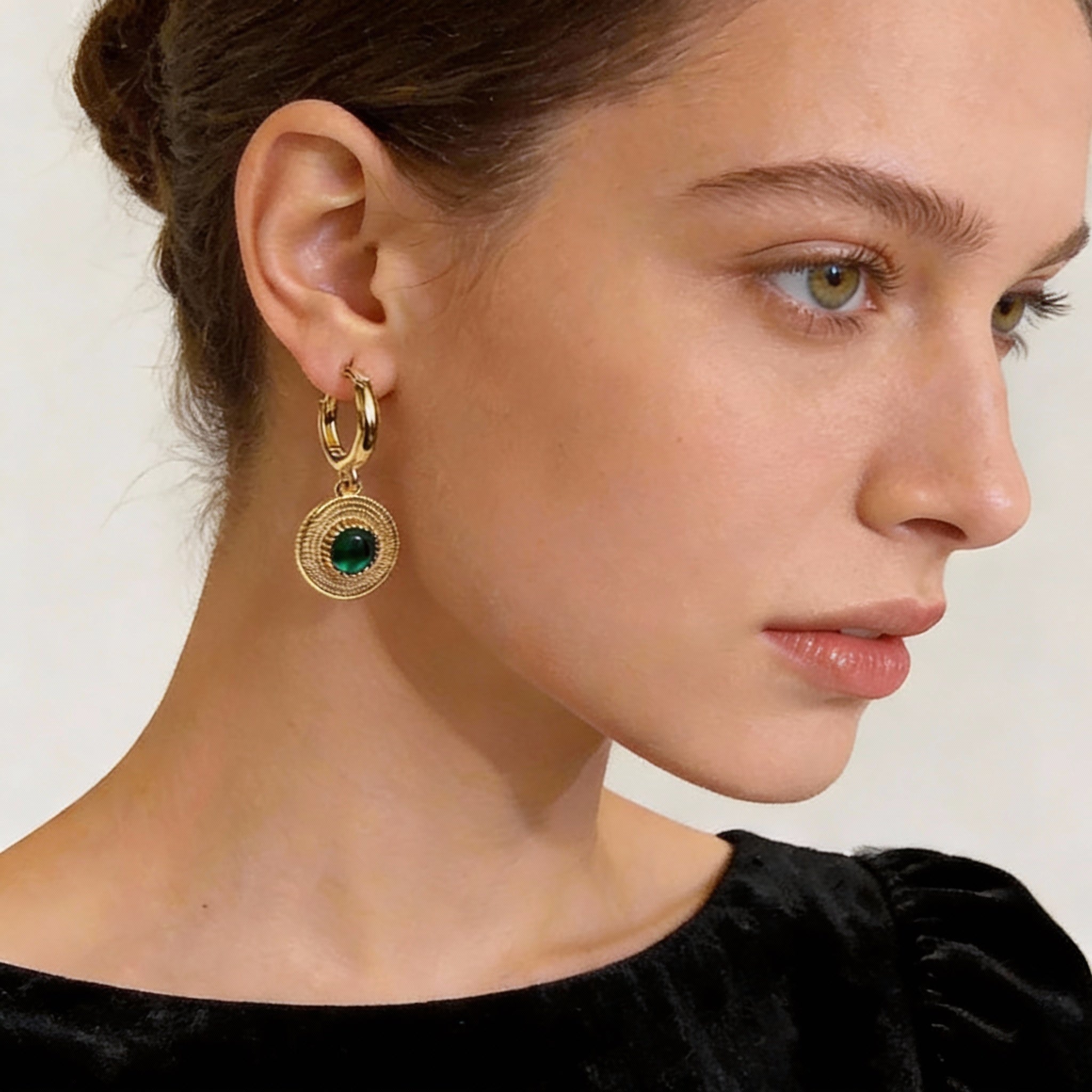 Green Agate Gold Medallion Energy Earrings