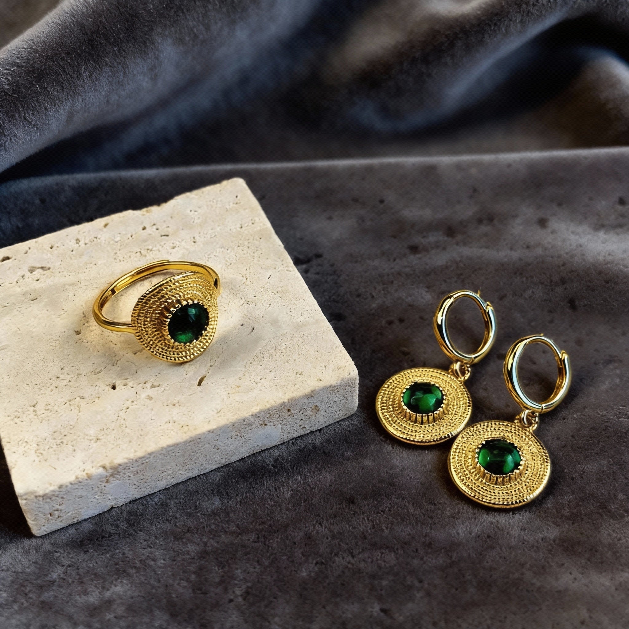 Green Agate Gold Medallion Energy Earrings