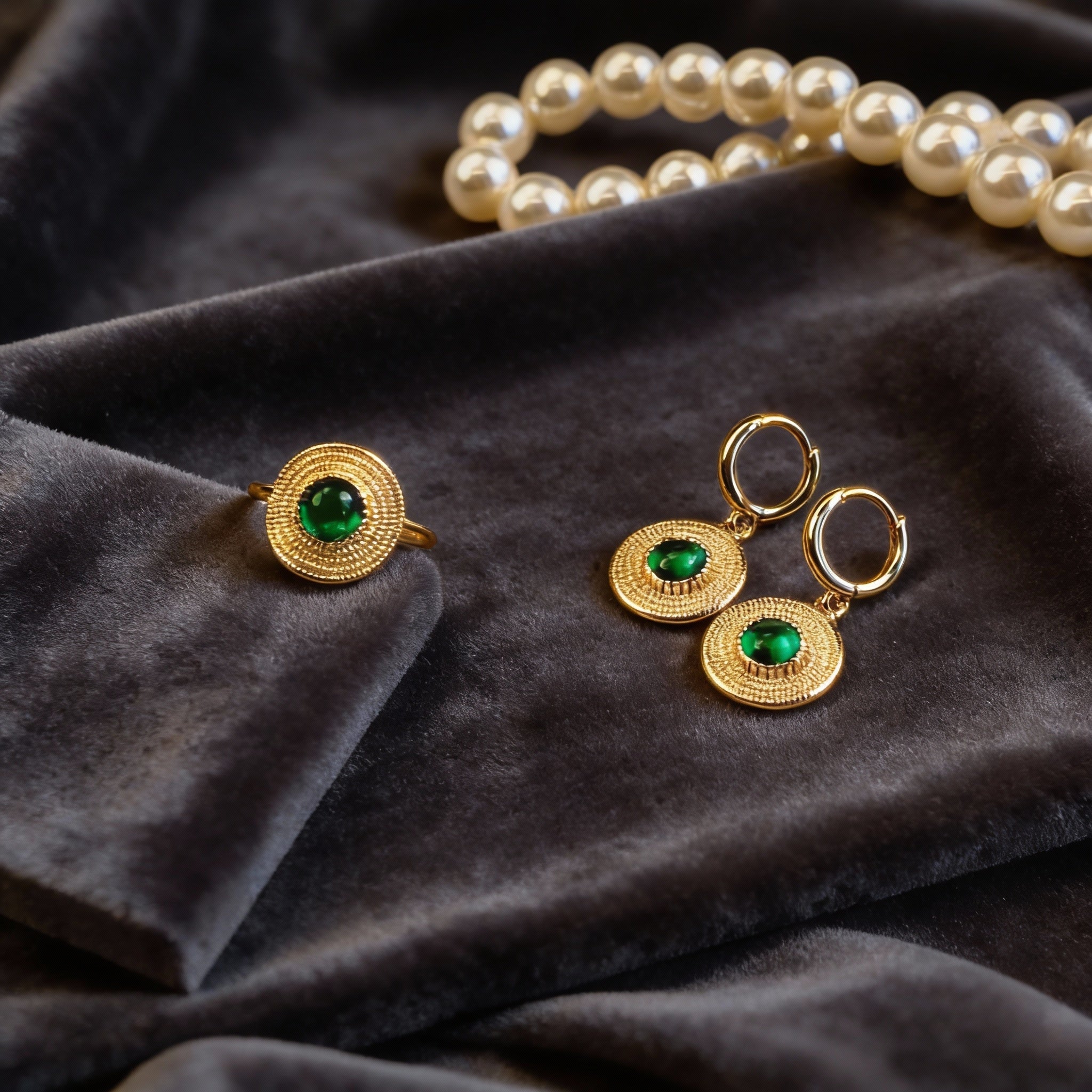 Green Agate Gold Medallion Energy Earrings