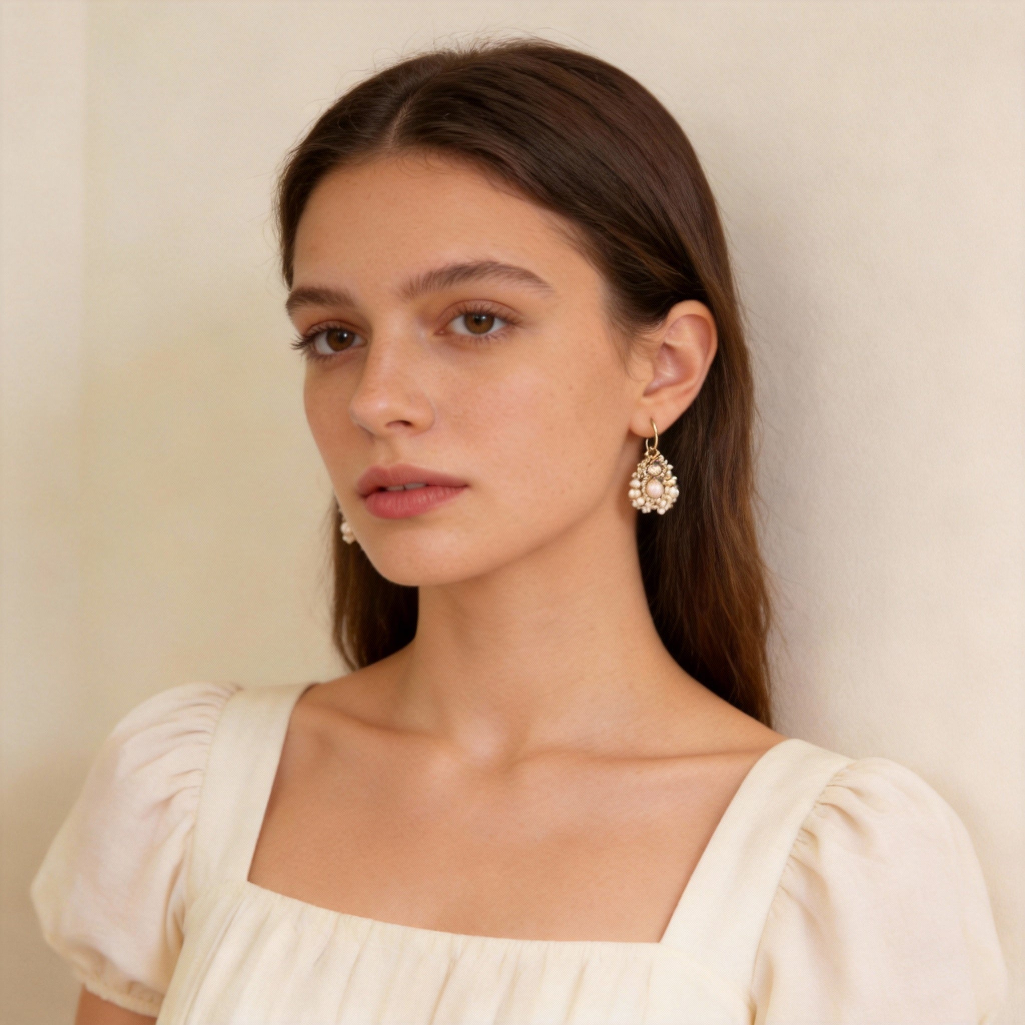 Handmade Lace Tatting Vintage Pearl Beaded Elegant Earrings