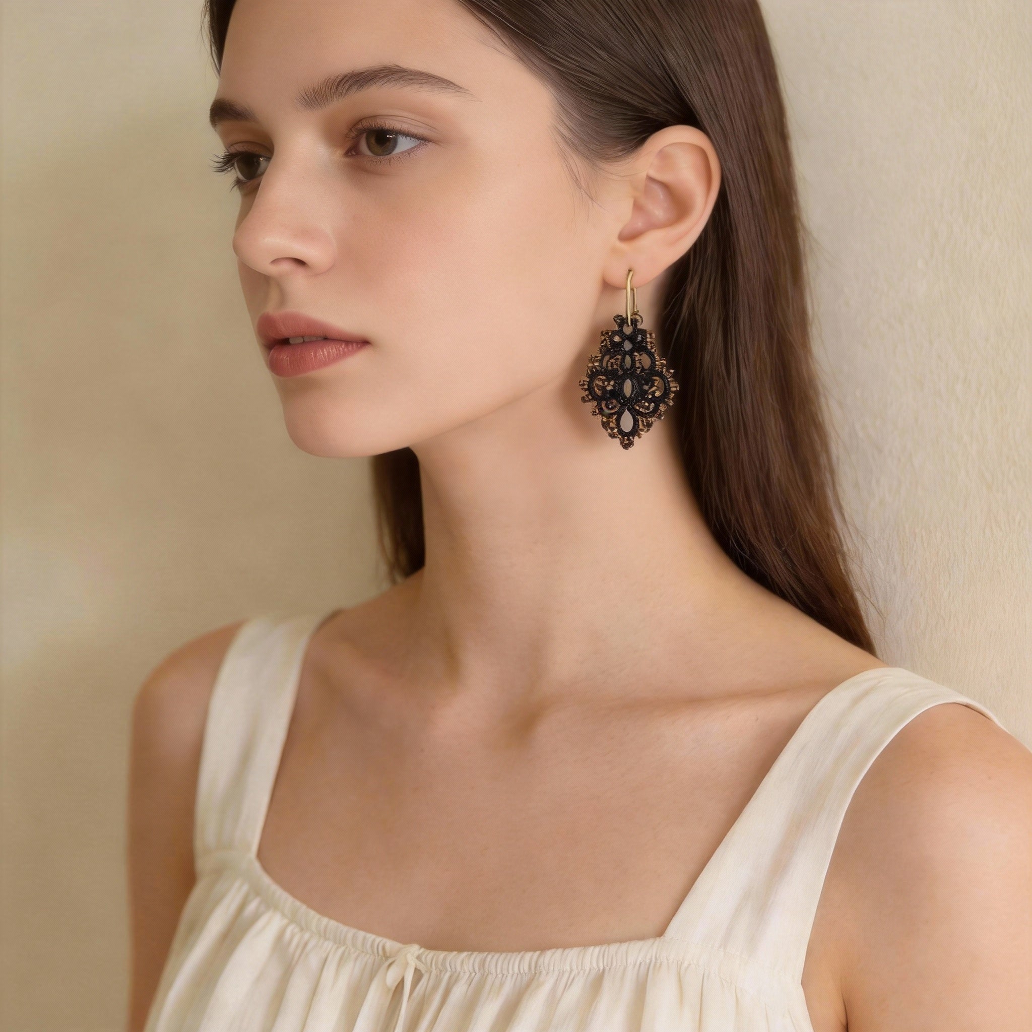 Handwoven Bronze Beaded Filigree Drop Earrings