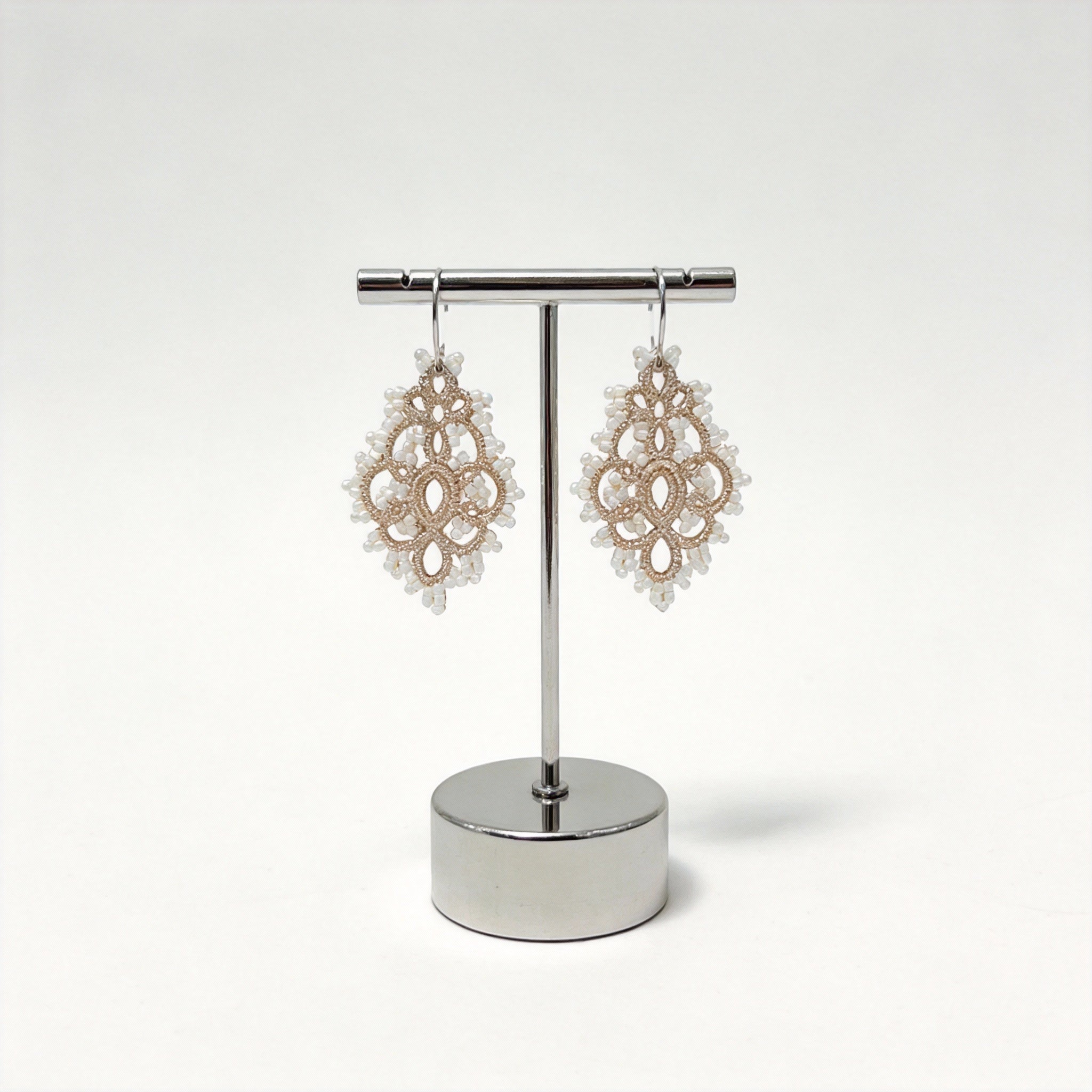 Handwoven Bronze Beaded Filigree Drop Earrings