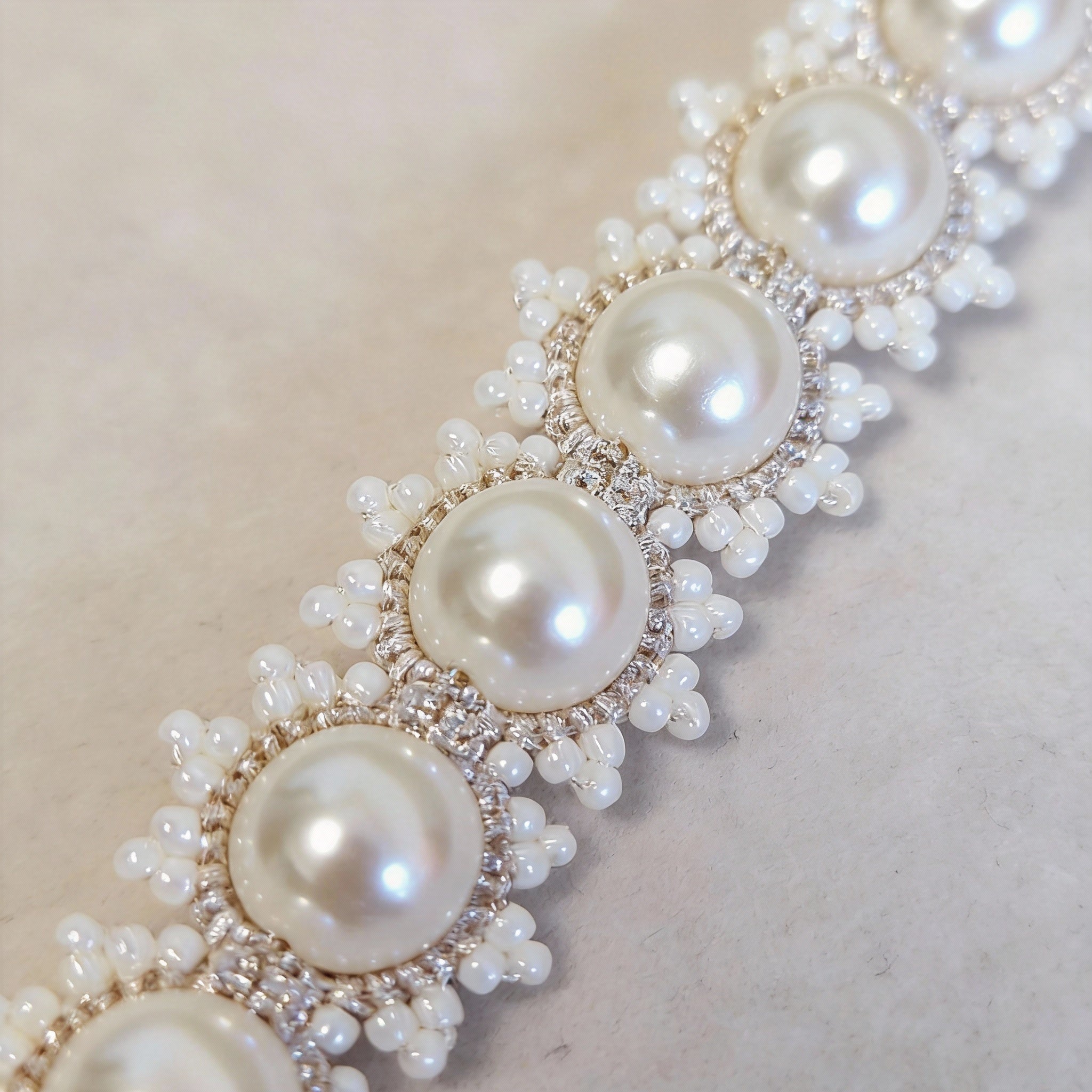 Handwoven Floral Pearl Braided Lace Thread Bracelet
