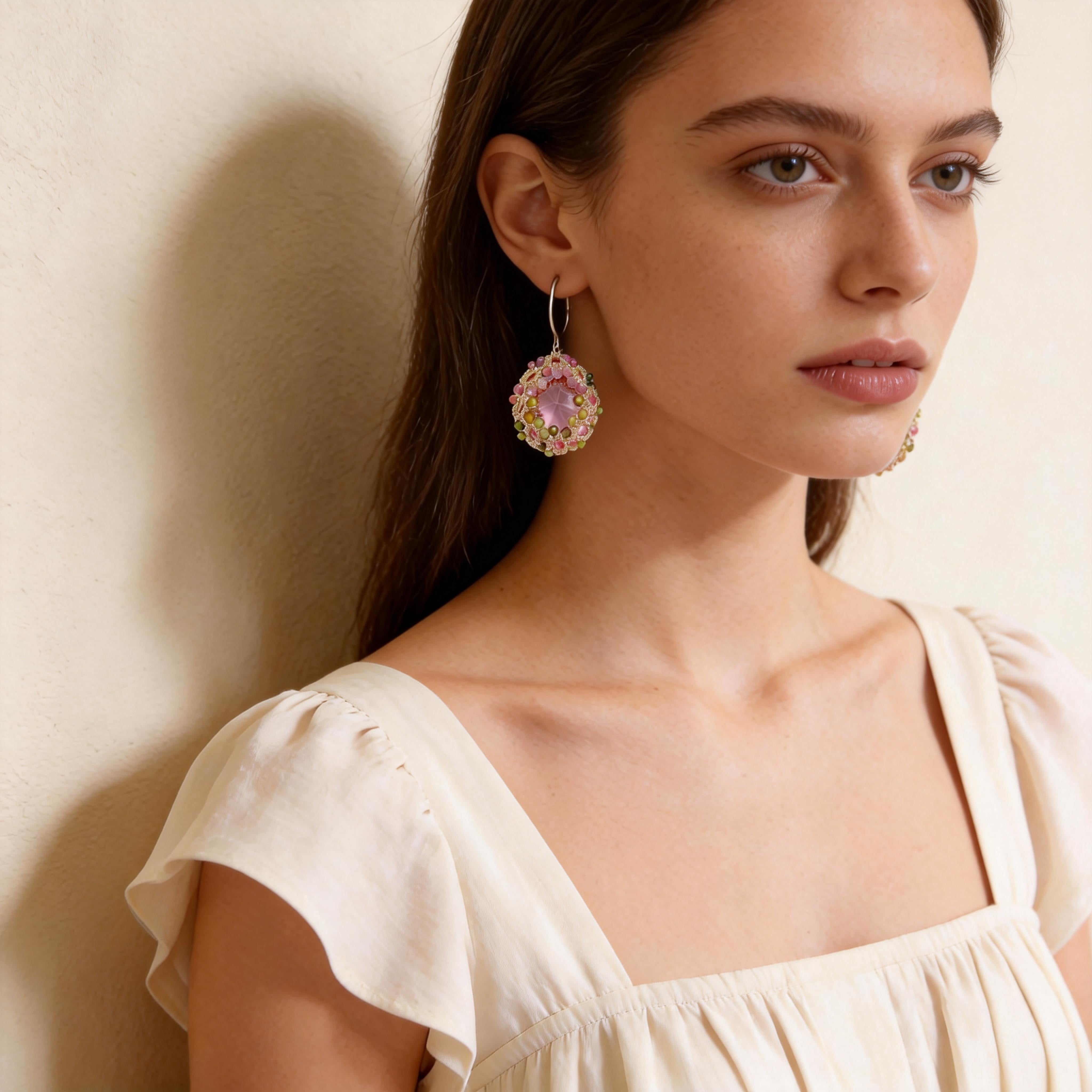 Handwoven Beaded Round Artisanal Drop Earrings