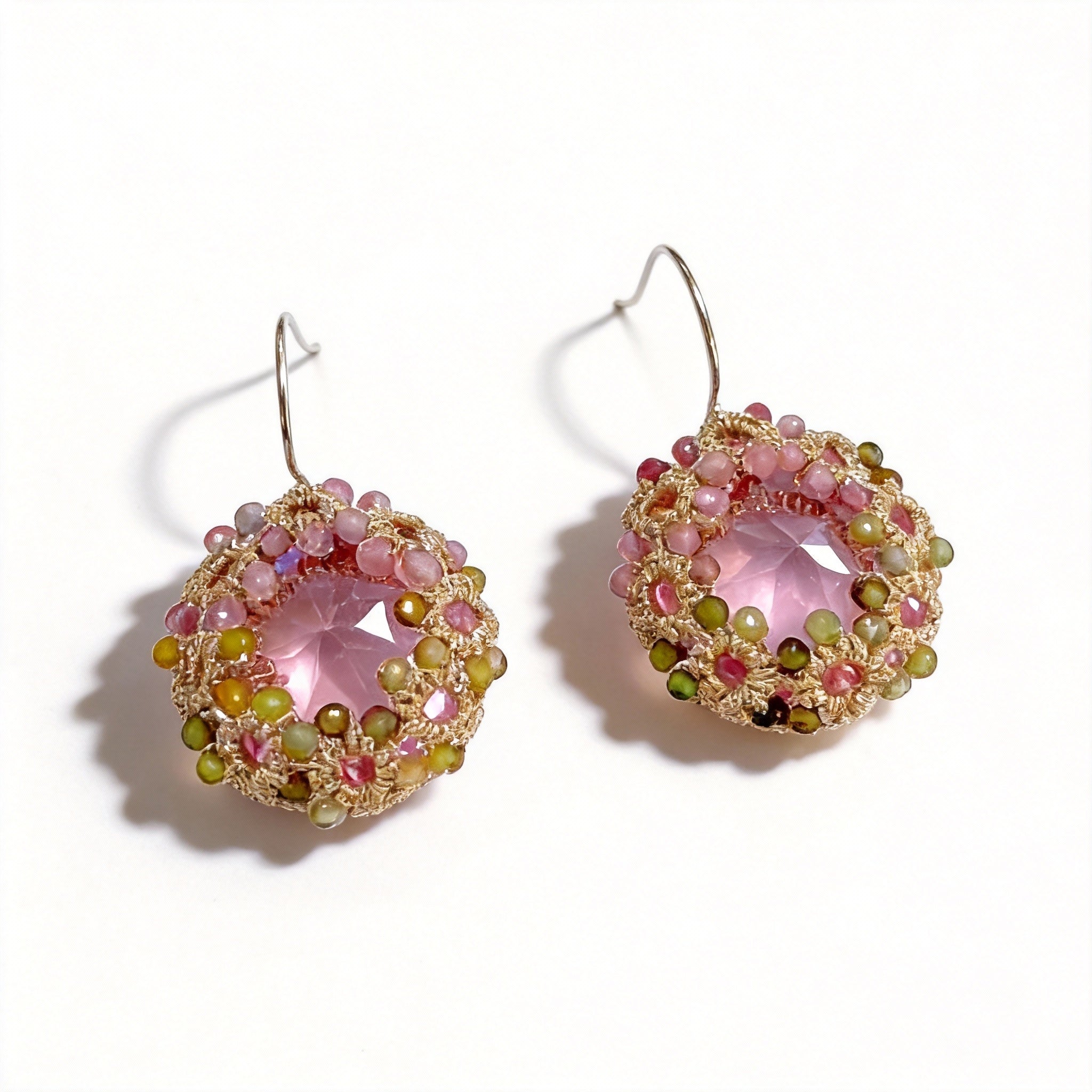 Handwoven Beaded Round Artisanal Drop Earrings