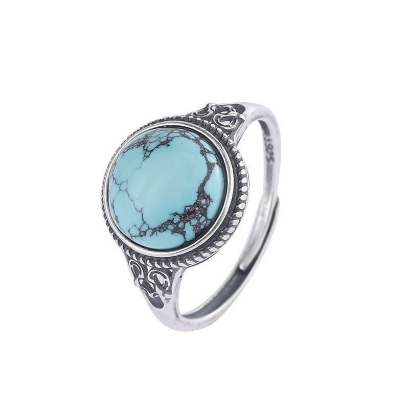 Turquoise Egg Silver Healing Harmony Ring