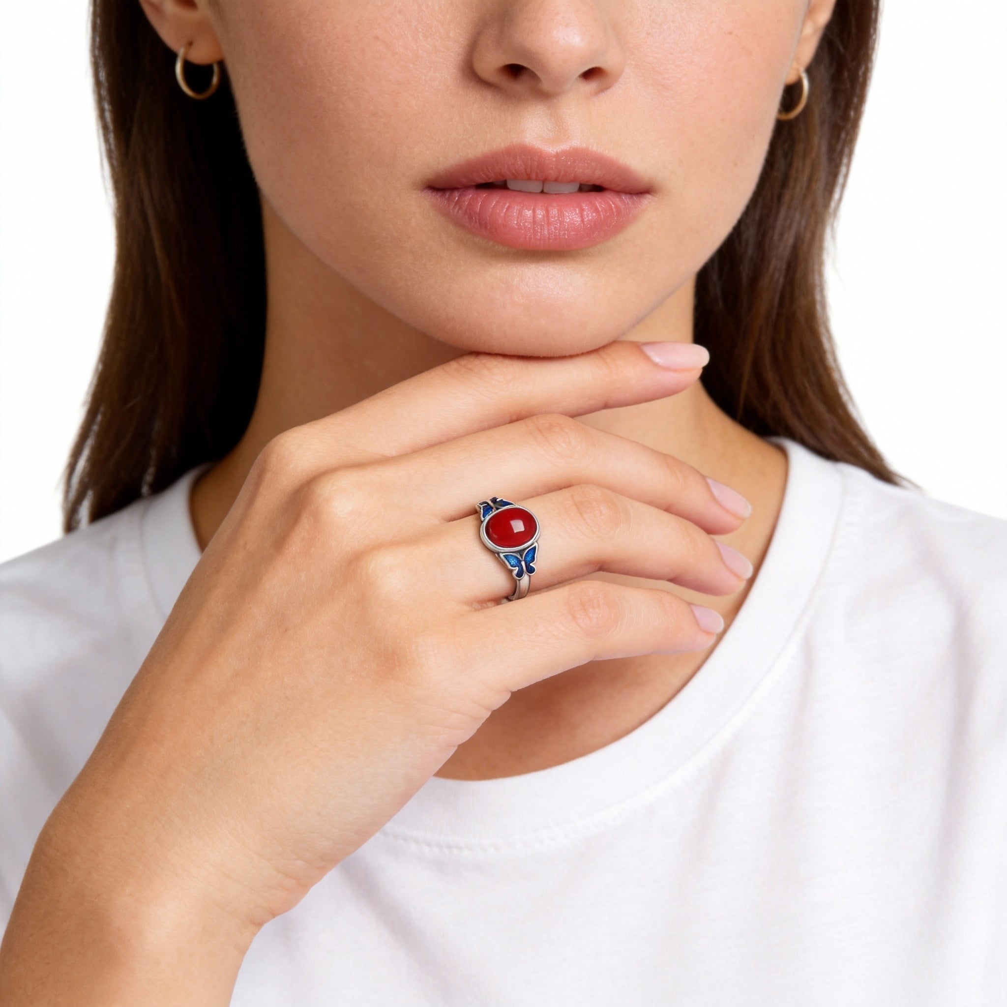 Red Agate Butterfly Courage Confidence Ring