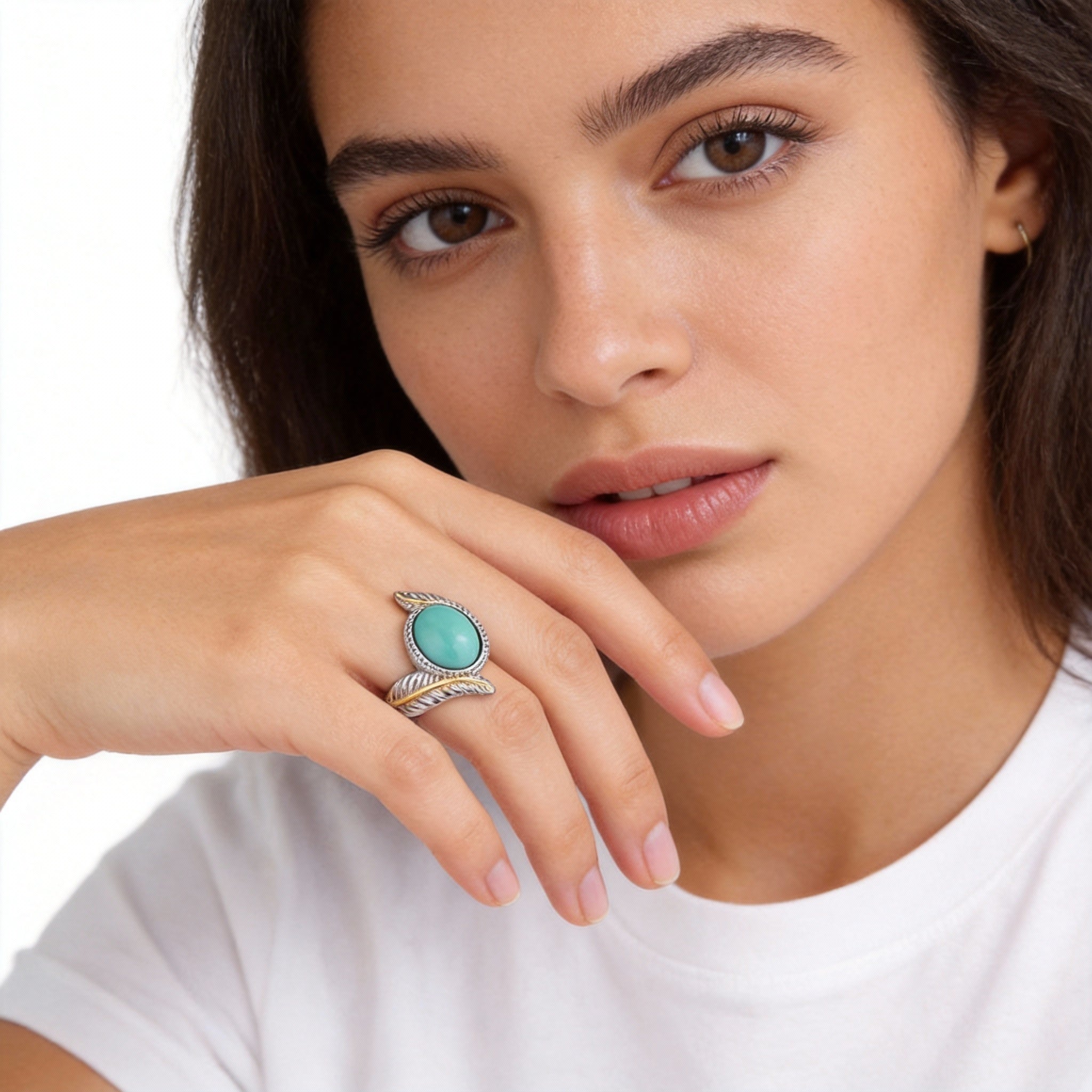 Turquoise Silver Angel Protection Healing Ring