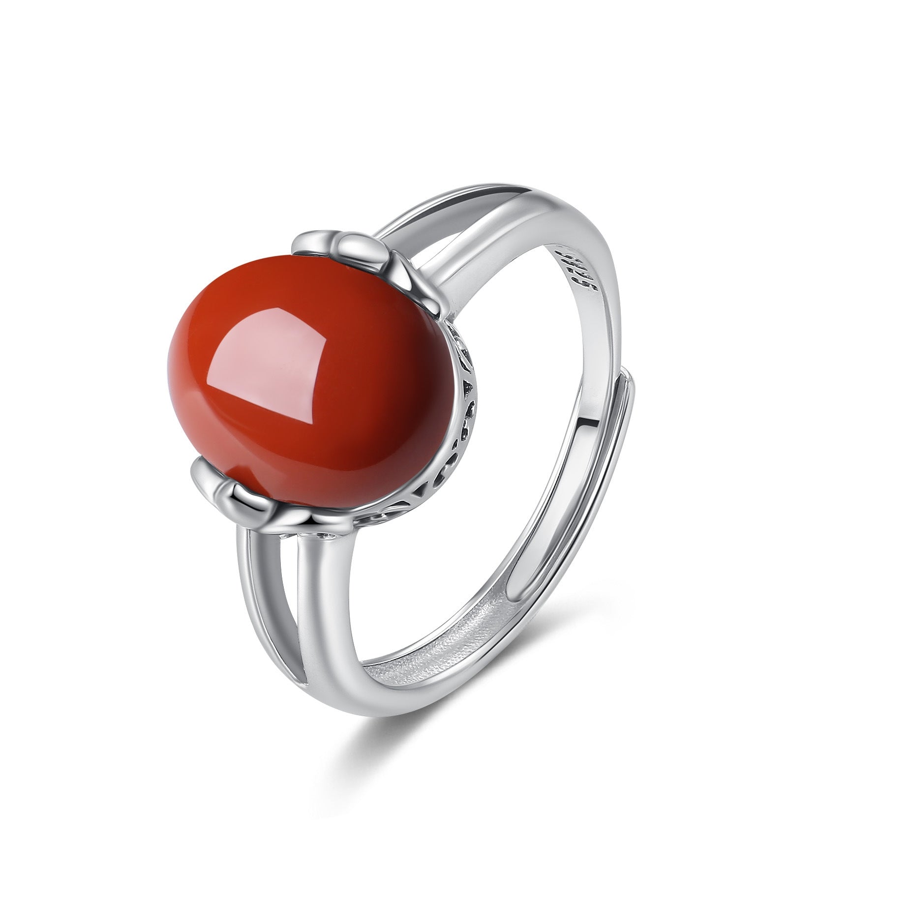Hetian Jade Red Agate Silver Protection Ring