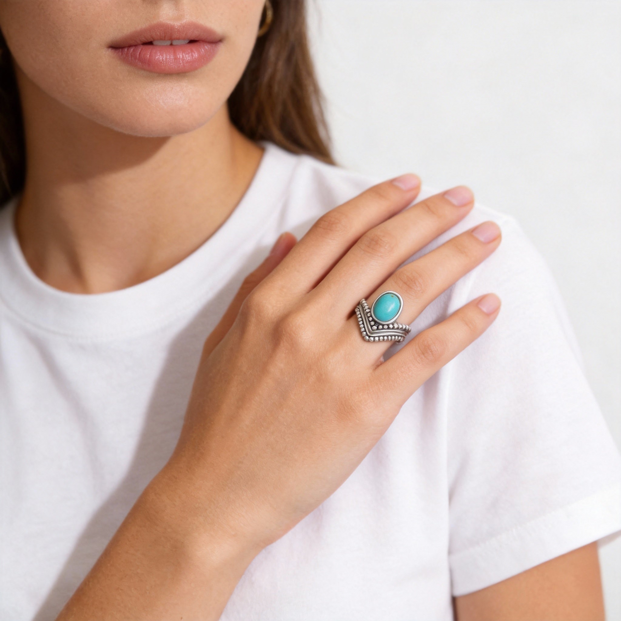 Red Agate Turquoise Prosperity Protection Ring