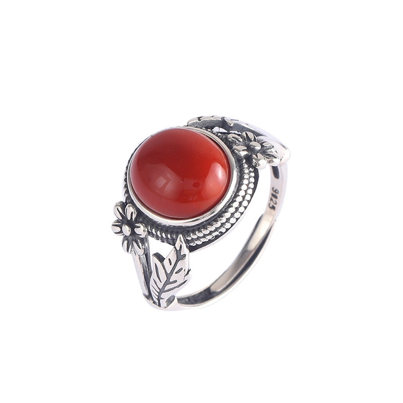 Turquoise Red Agate Silver Protection Ring