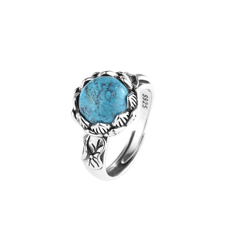 Jade Agate Turquoise Silver Protection Ring