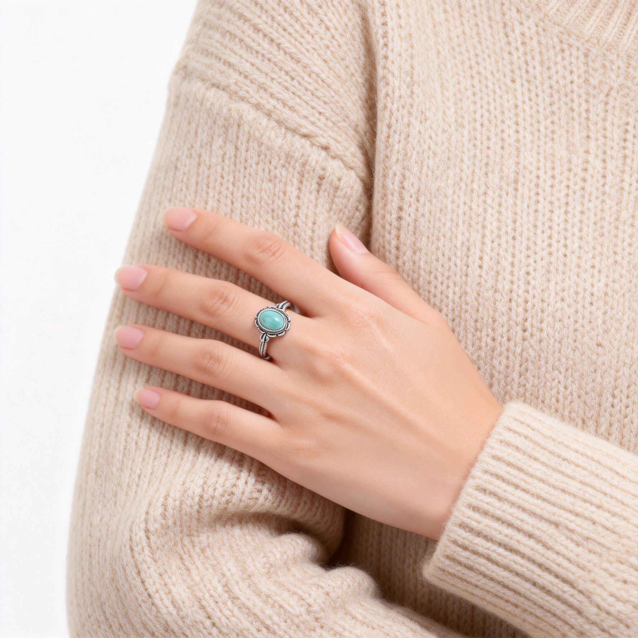 Turquoise Lotus Silver Spiritual Protection Ring