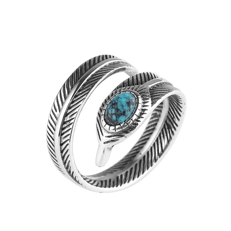 Turquoise Feather Silver Healing Ring