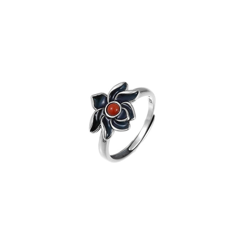Red Agate Jade Turquoise Silver Protection Ring