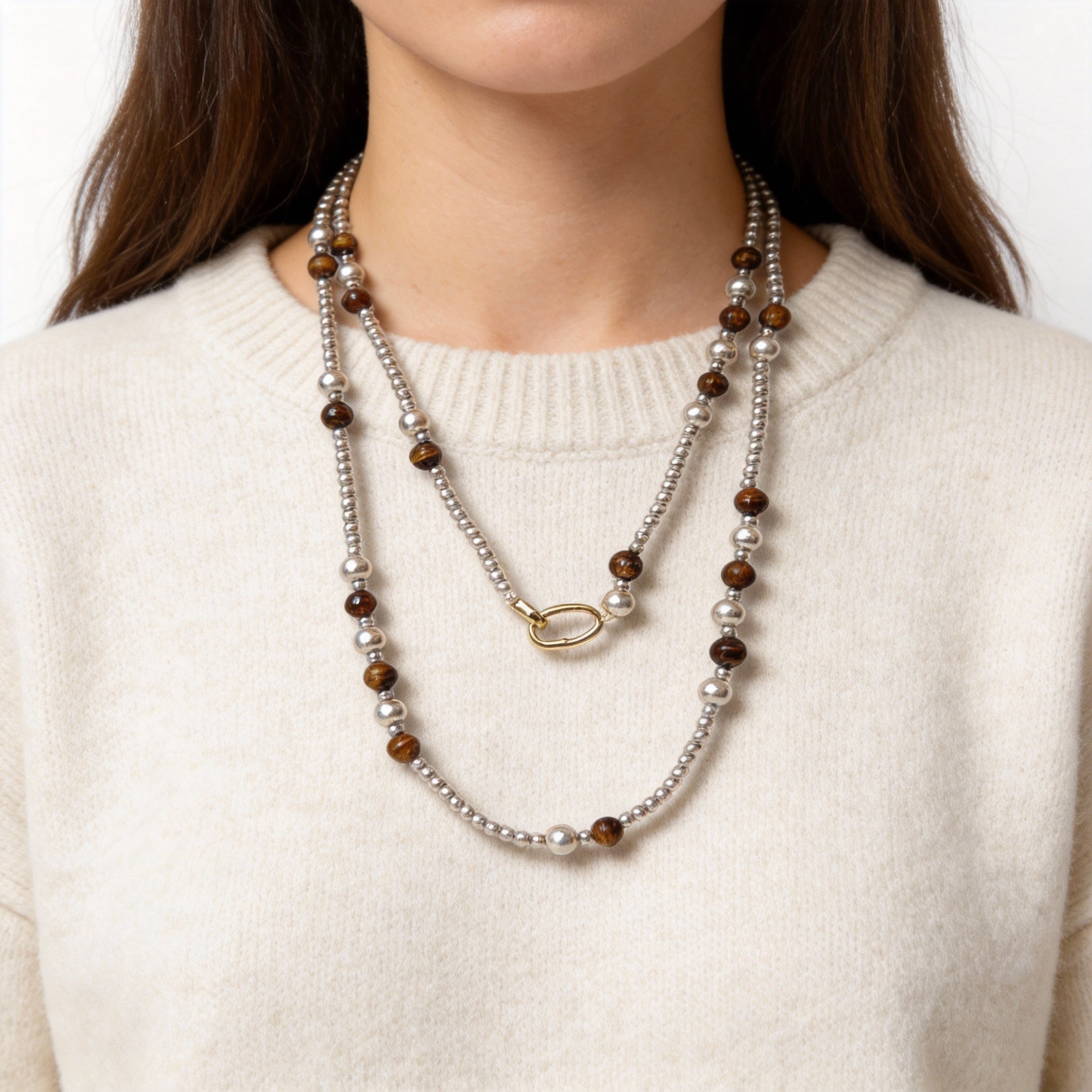 Pastel Beaded Layered Carved Pearl Accent Necklace