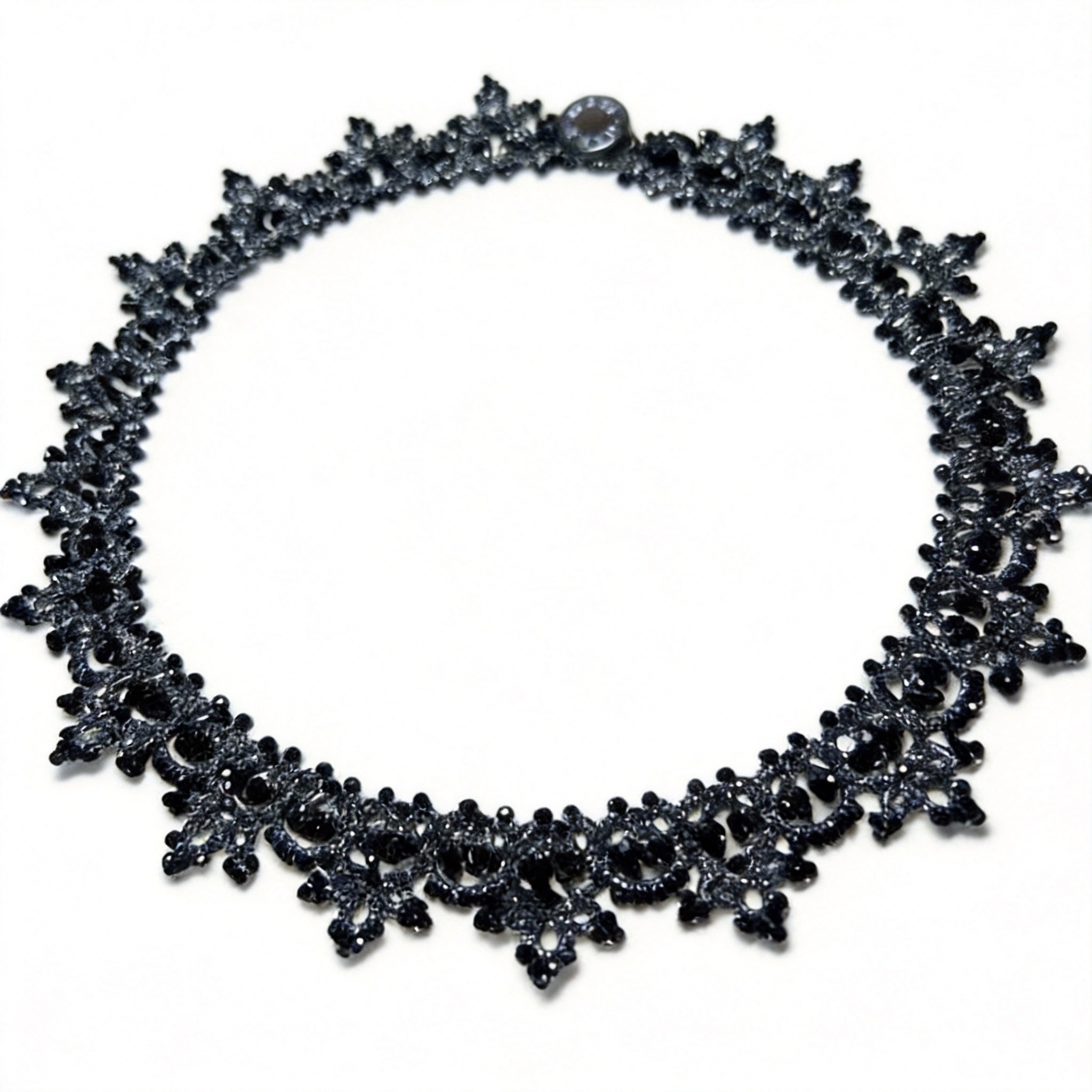 Handwoven Black Lace Beaded Statement Necklace