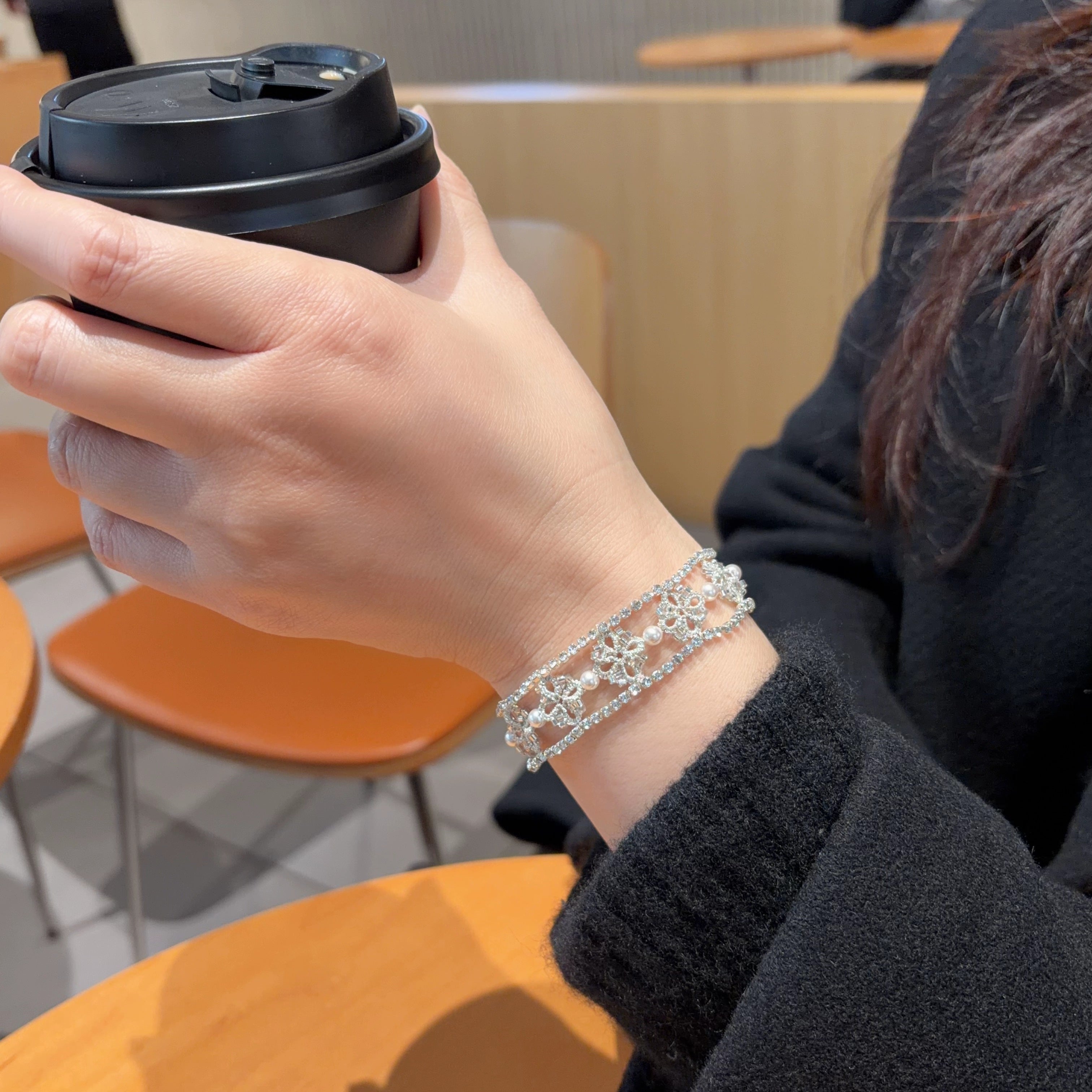 French Frivolite Pearl Zircon Lace Handwoven Bracelet