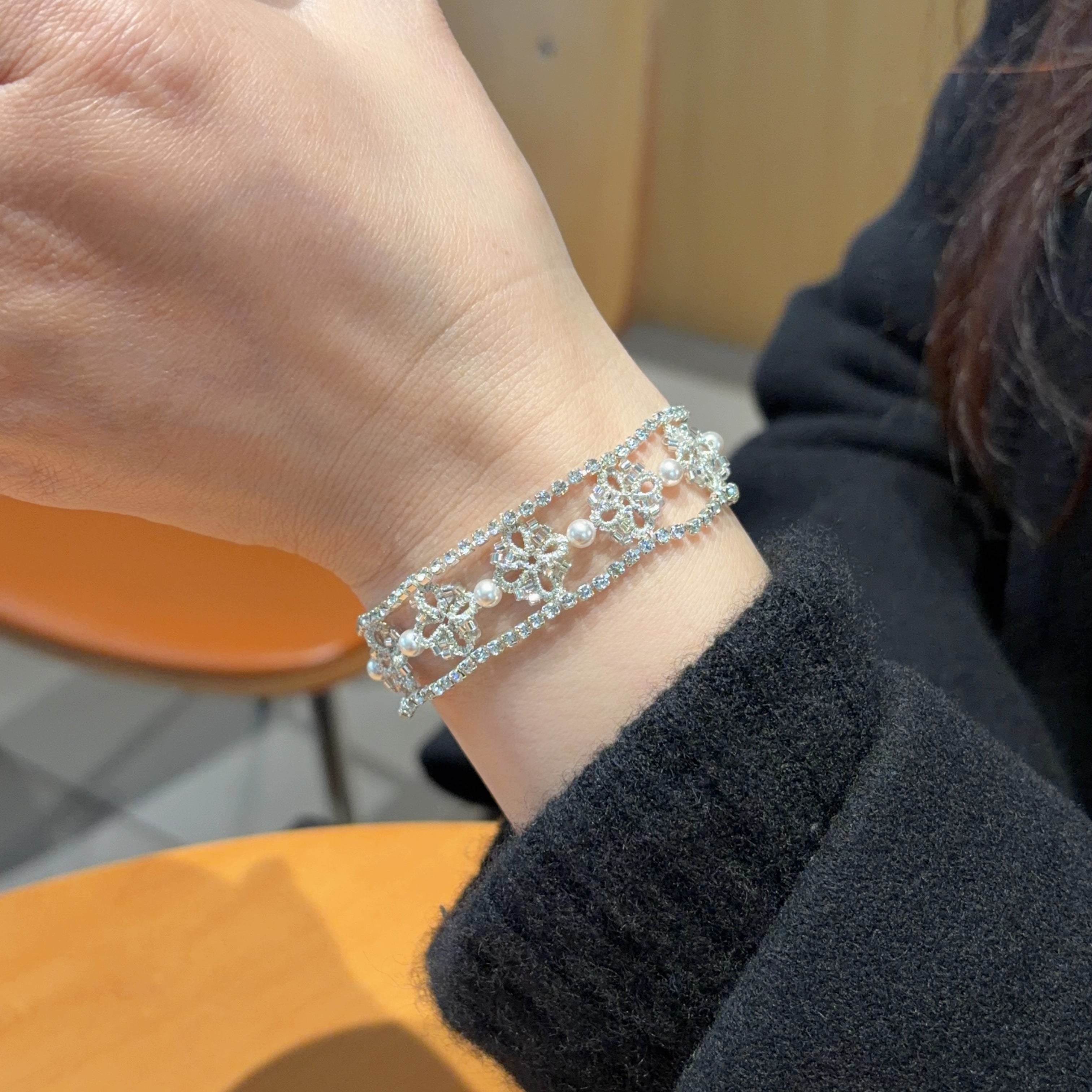 French Frivolite Pearl Zircon Lace Handwoven Bracelet