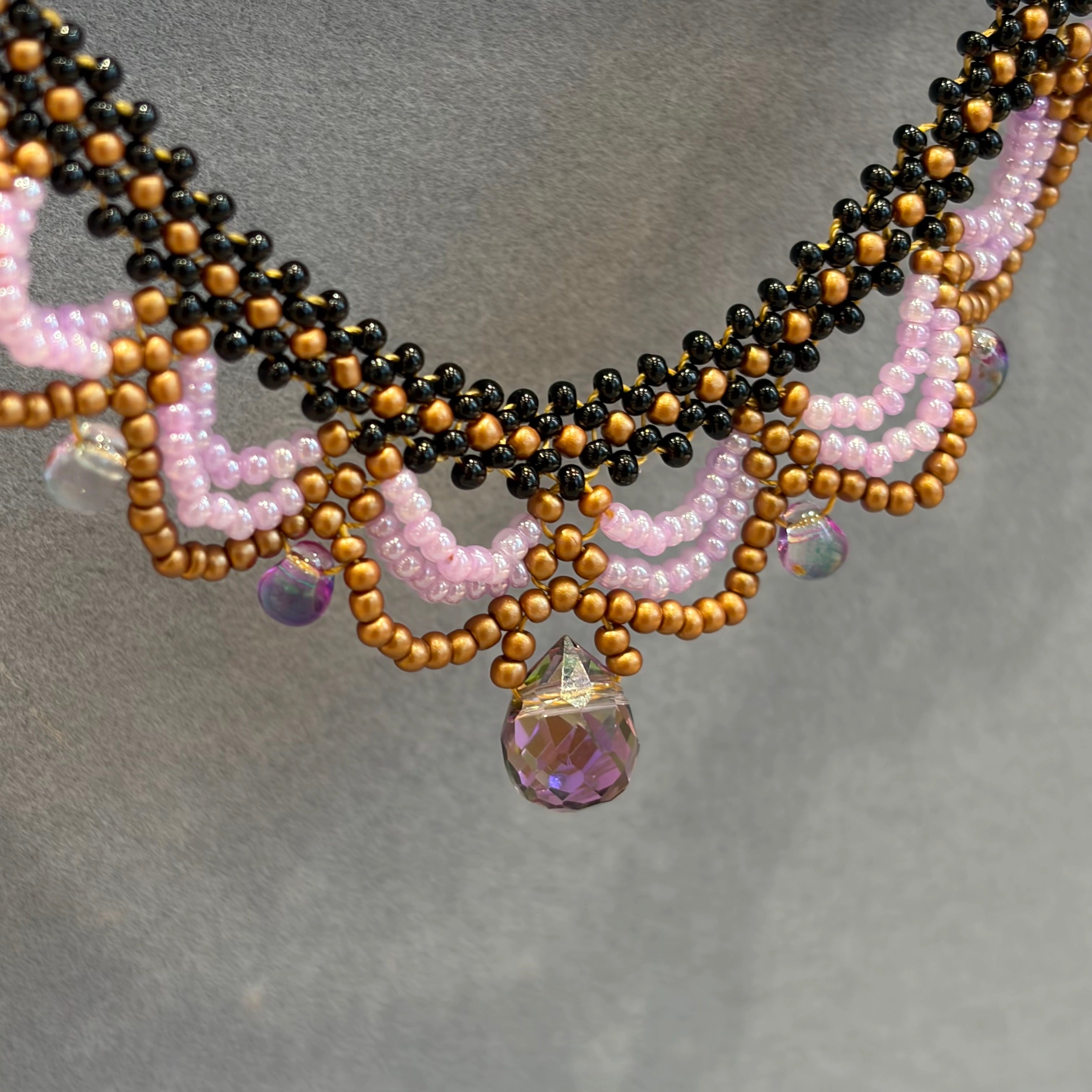 Handwoven French Beaded Lace Choker Vintage Layered Necklace / Bracelet