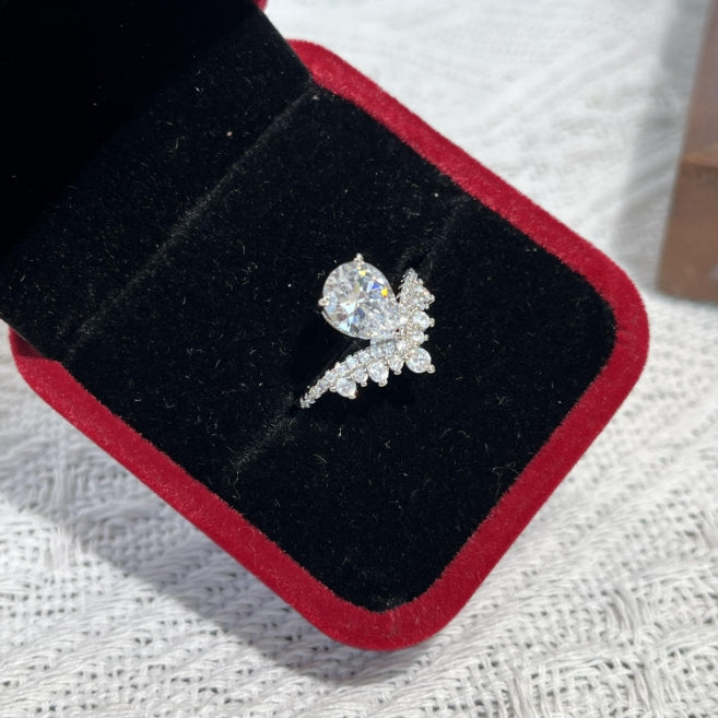 Pear Cut Wing Halo Plated Ring