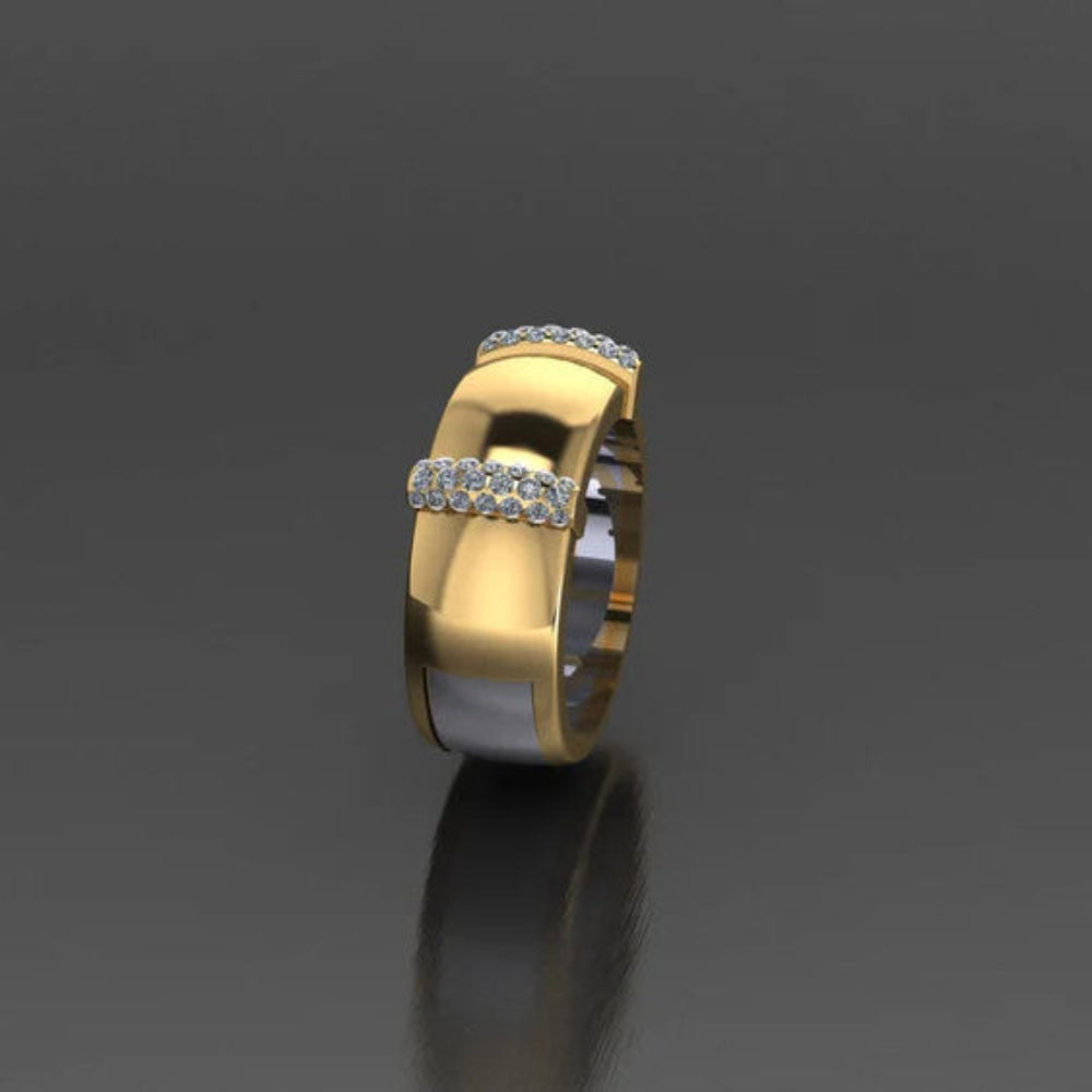 Gold Wide Band Crystal Inlay Adjustable Ring