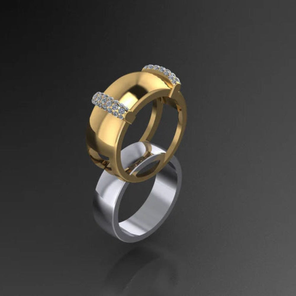 Gold Wide Band Crystal Inlay Adjustable Ring
