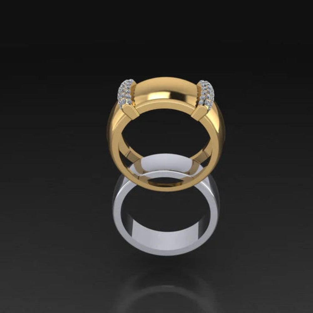 Gold Wide Band Crystal Inlay Adjustable Ring
