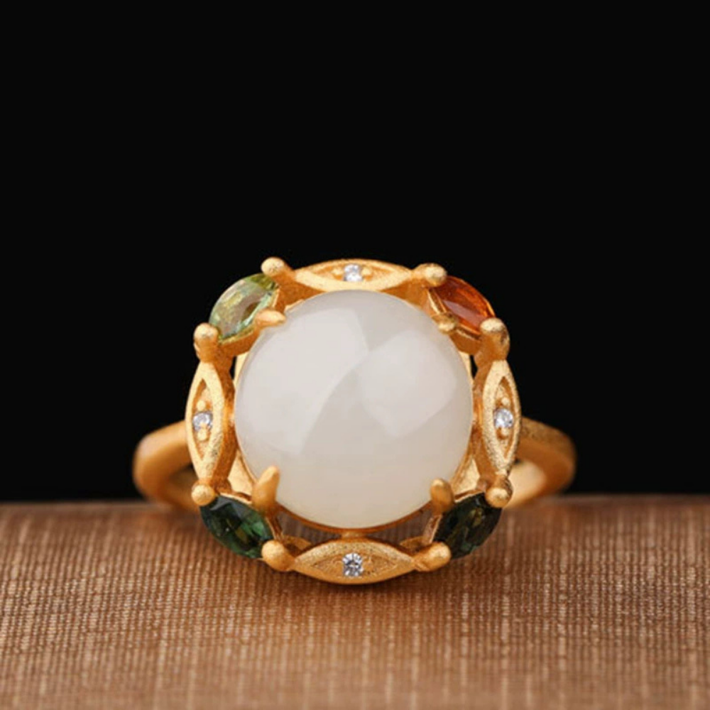 Hetian Jade Silver Prosperity Harmony Ring