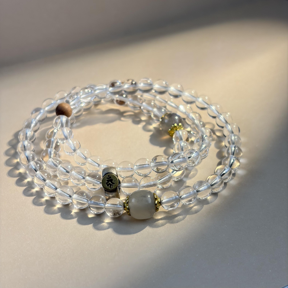 Moonstone Clear Quartz Sandalwood Serenity Bracelet
