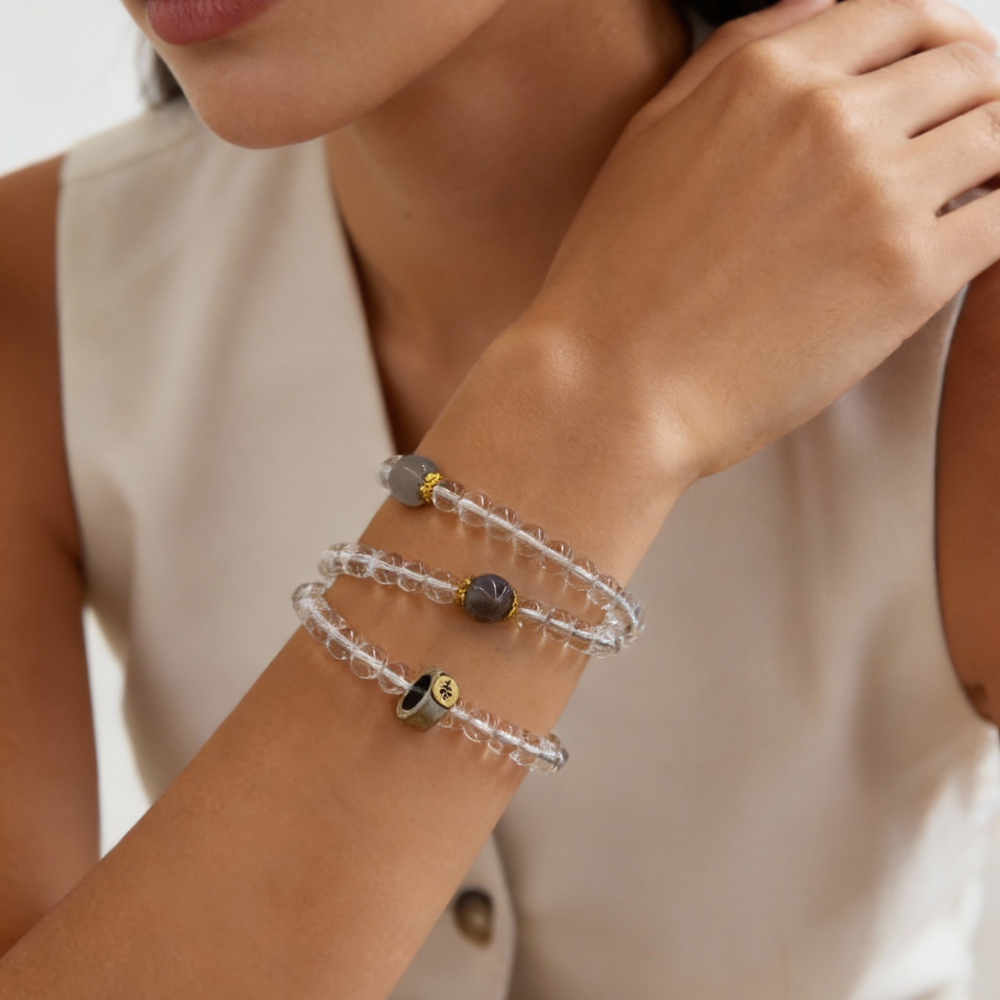 Moonstone Clear Quartz Sandalwood Serenity Bracelet