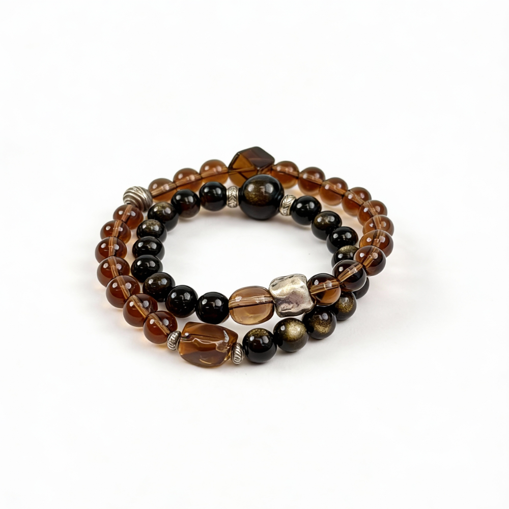 Smoky Quartz Obsidian Protection Bracelet
