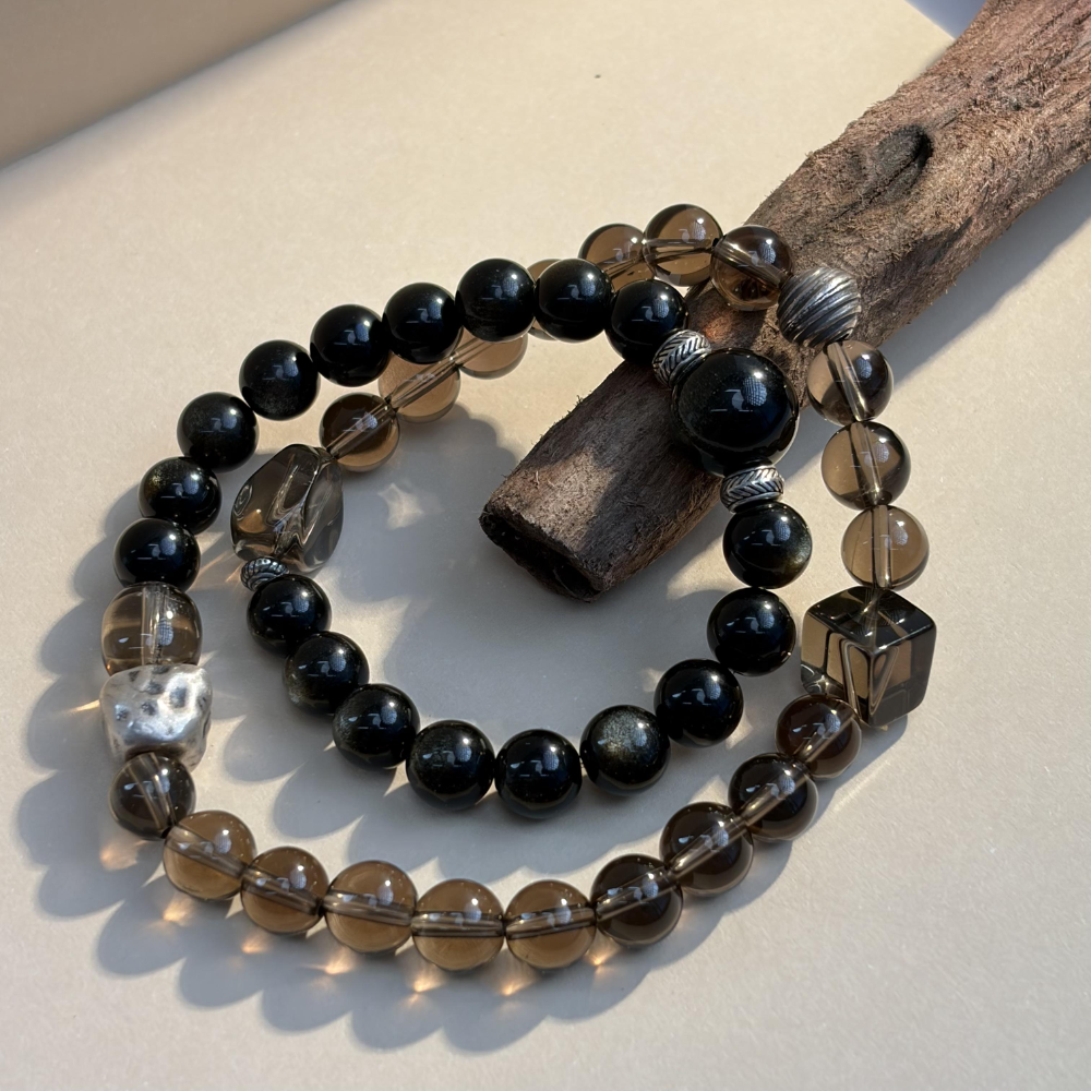 Smoky Quartz Obsidian Protection Bracelet