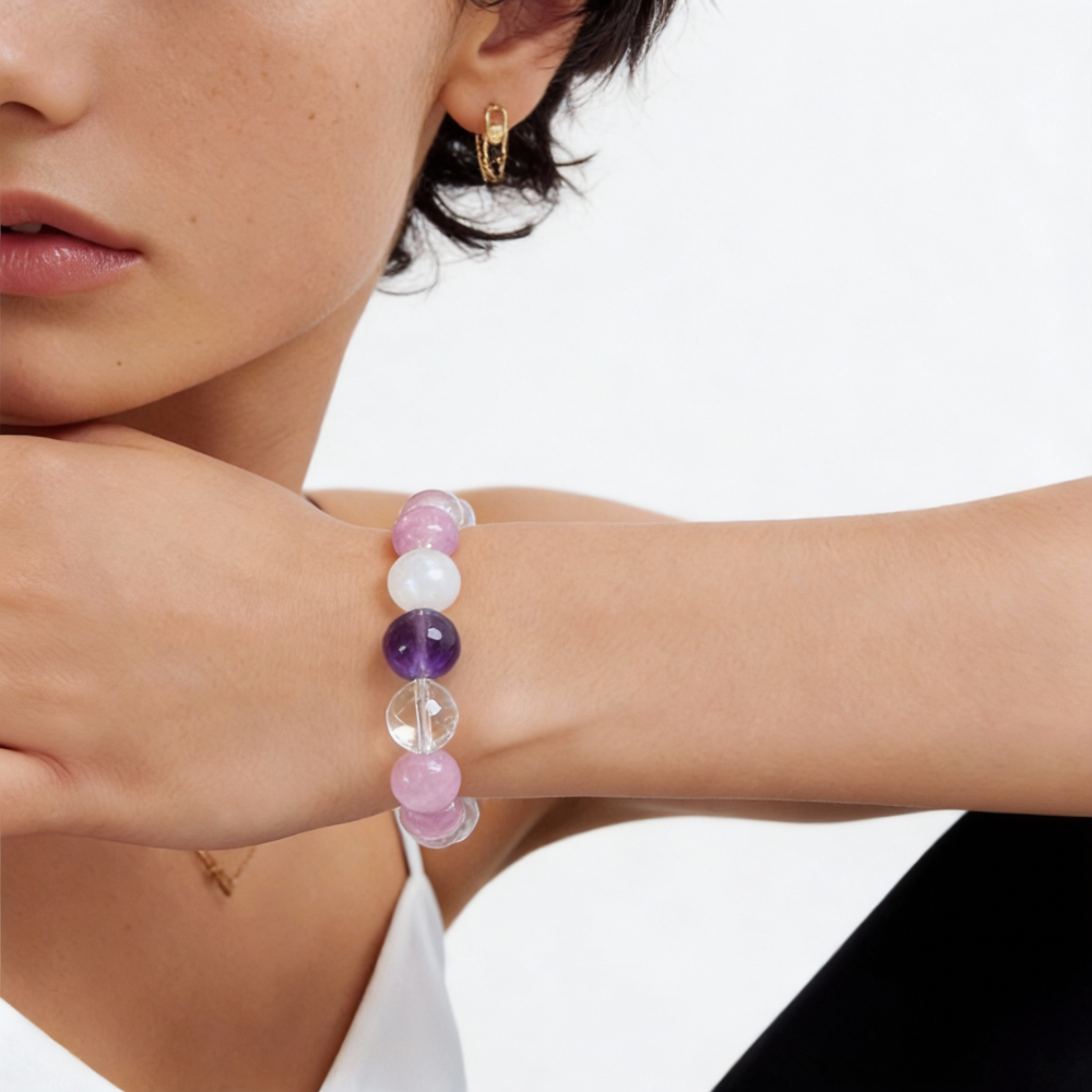 Amethyst Rose Quartz Aquamarine Harmony Bracelet
