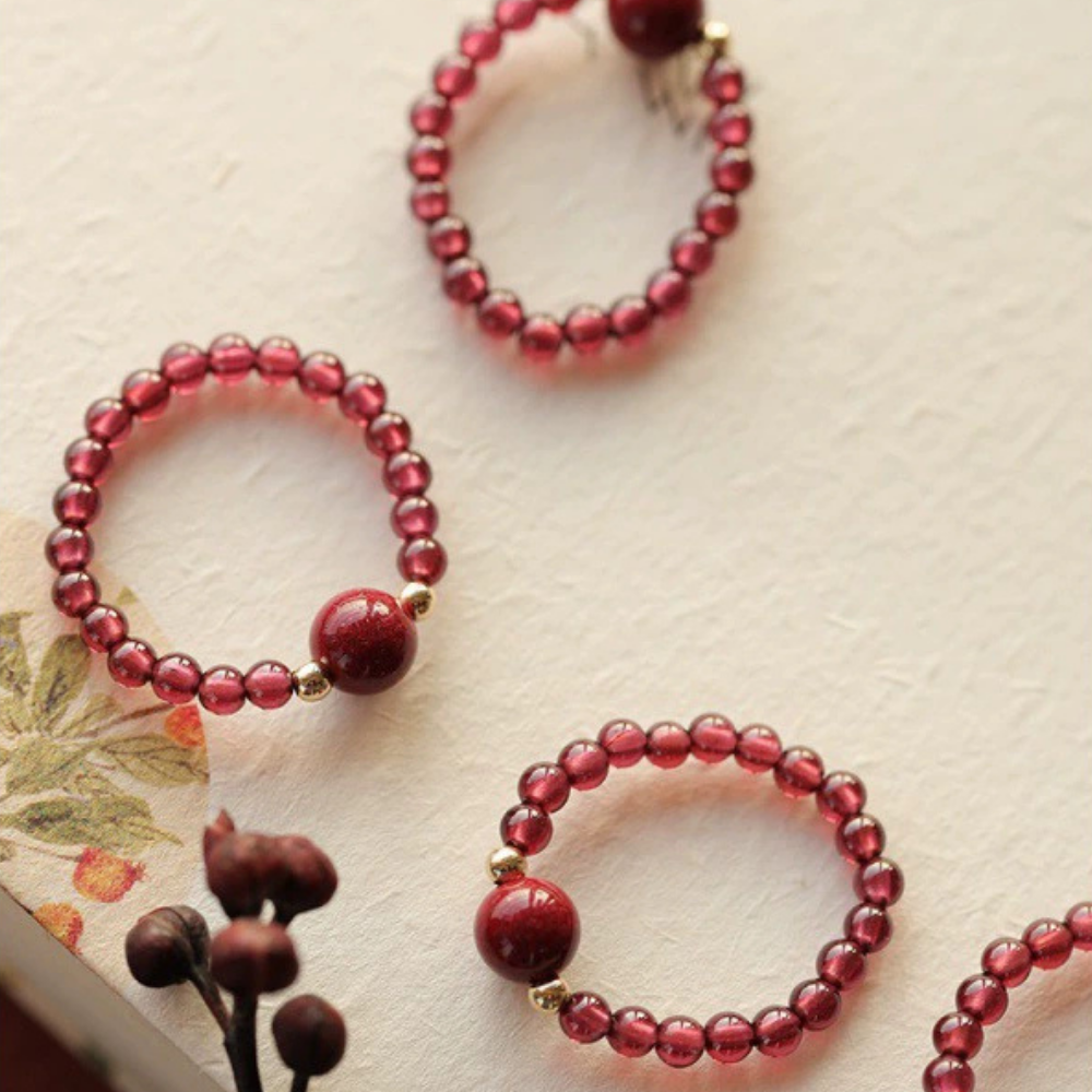 Garnet Vital Spark Adjustable Beaded Ring