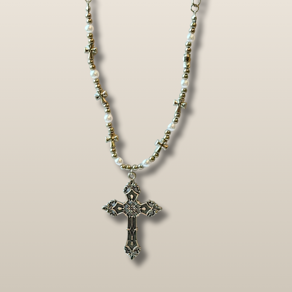 Pearl Metal Radiance Vintage Cross Necklace