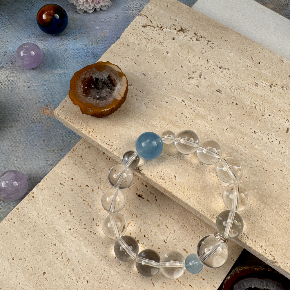 Aquamarine Clear Quartz Calm Clarity Communication Bracelet