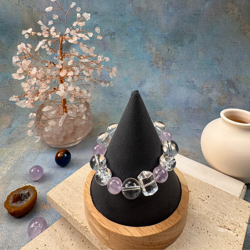 Amethyst Clear Quartz Focus Protection Bracelet