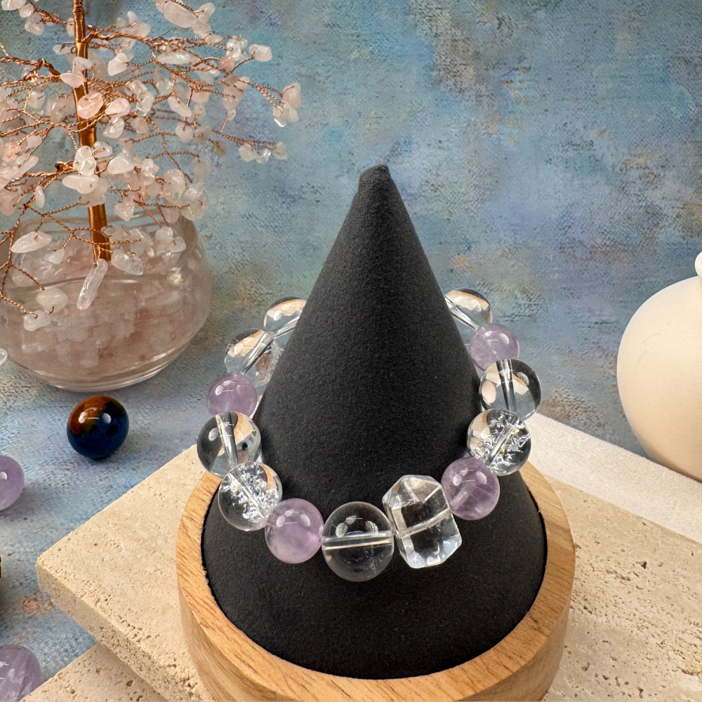 Amethyst Clear Quartz Focus Protection Bracelet