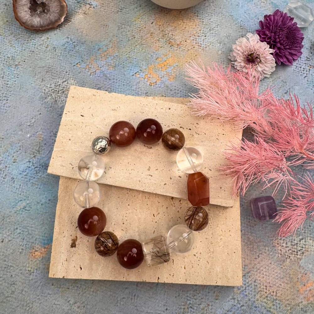 Garnet Rutilated Quartz Energy Vitality Wealth Bracelet