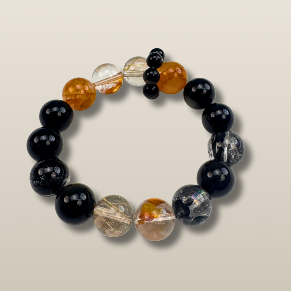 Obsidian Golden Rutilated Quartz Wealth Protection Bracelet