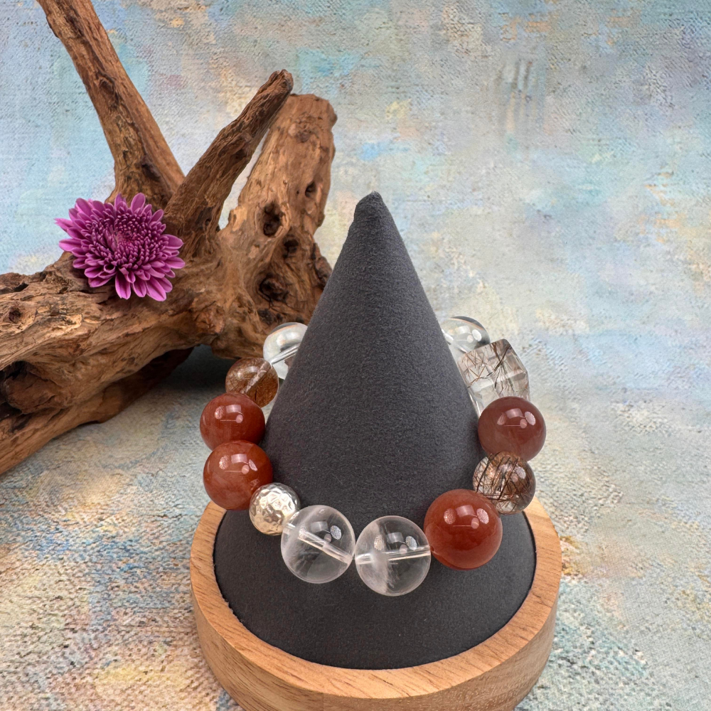 Garnet Rutilated Quartz Energy Vitality Wealth Bracelet