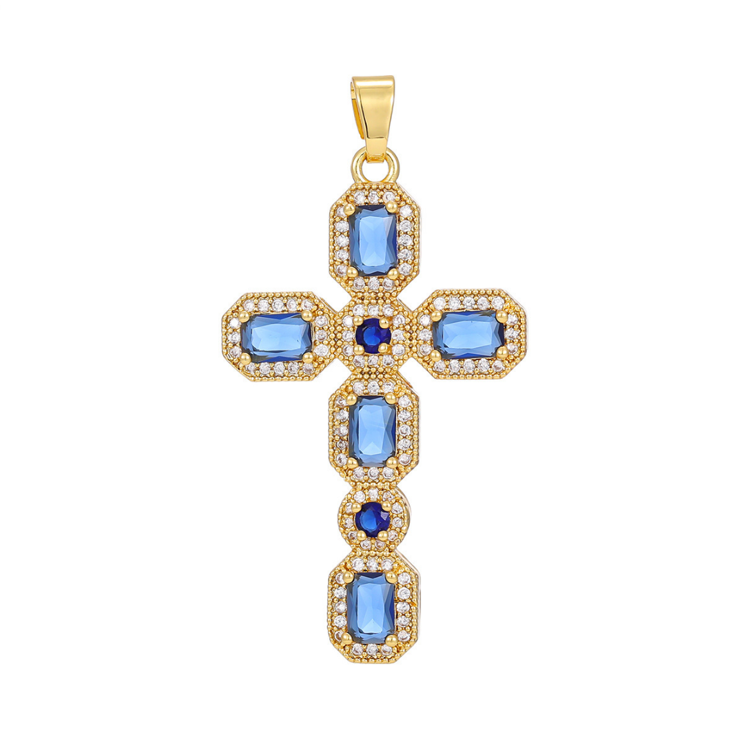 Micro Pave Multicolor Zirconia Cross Pendant Necklace