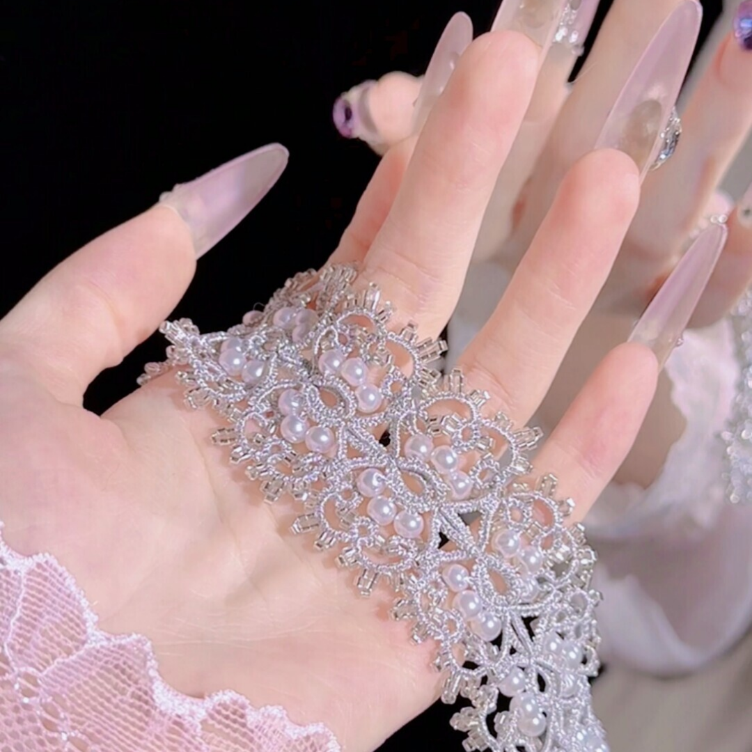 White Pearl Handwoven Tatting Lace Adjustable Bracelet