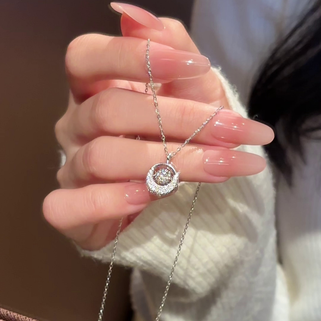 Dancing Heart Rotating Diamond Sterling Pendant Necklace