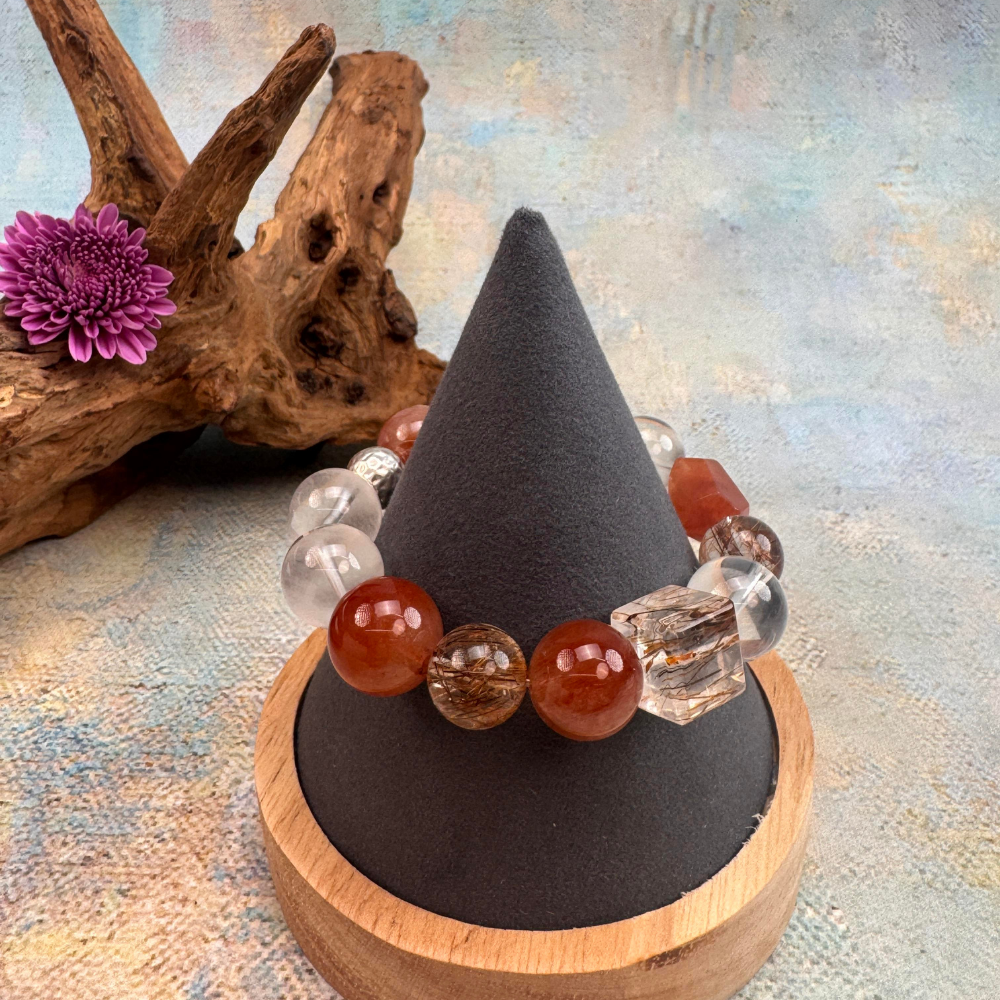 Garnet Rutilated Quartz Energy Vitality Wealth Bracelet