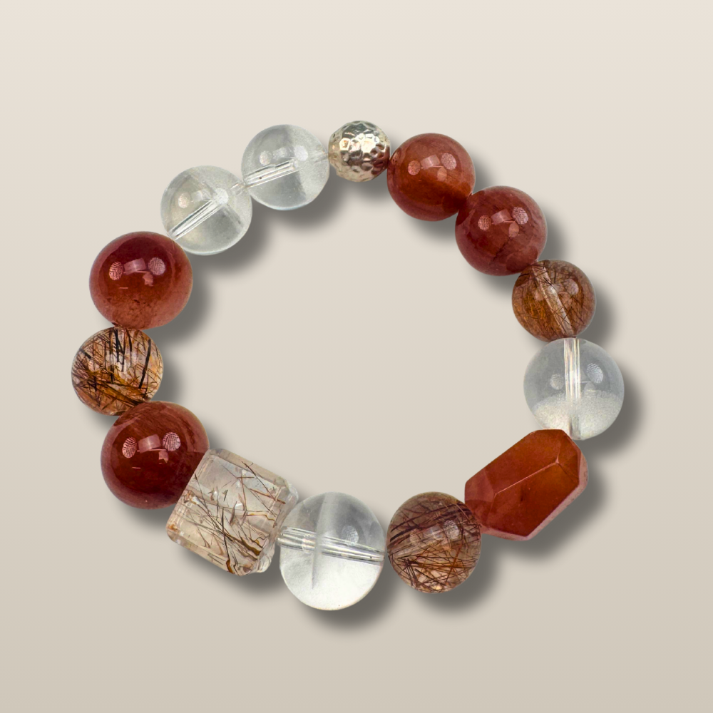 Garnet Rutilated Quartz Energy Vitality Wealth Bracelet
