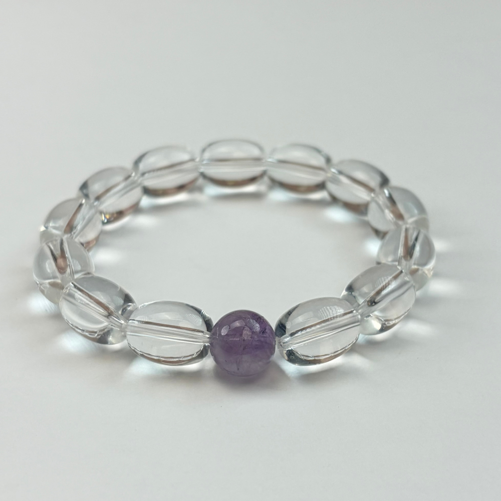 Clear Quartz Amethyst Healing Clarity Balance Energy Bracelet